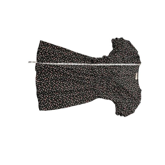 Urban Outfitters Emmy Black Floral V-Neck Ruched Short Sleeve Dress Womens L - Picture 10 of 10